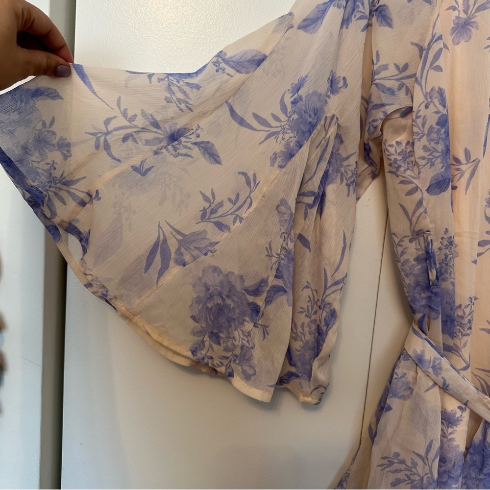 ASOS Petite Floral Chiffon Mini Dress | Blue & Beige - Picture 3 of 8